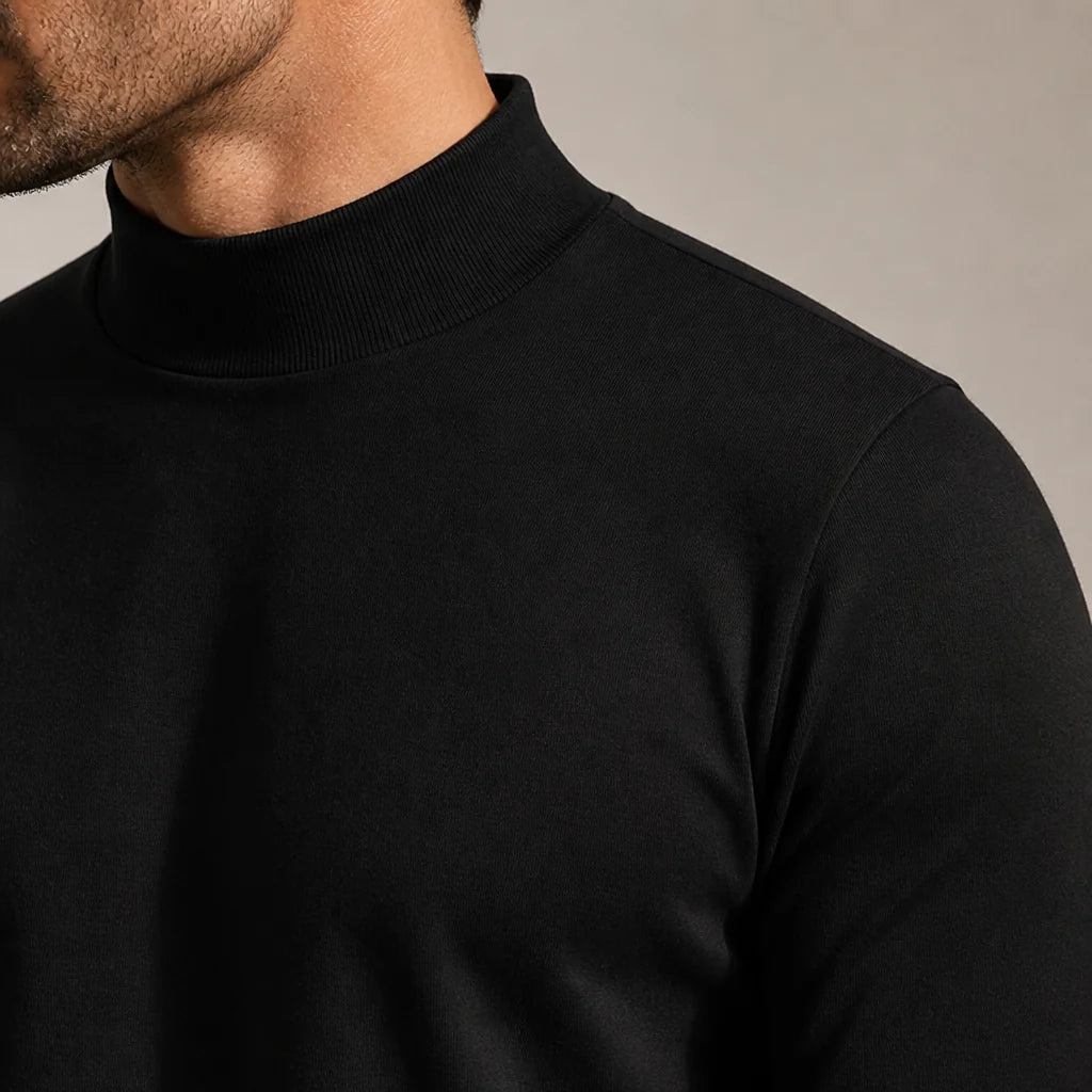 Men’s Long-Sleeve Shirt Slim Fit Fold-Over Stand-Up Collar