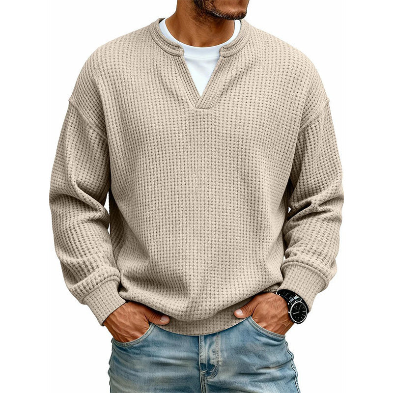Men’s Long Sleeve Top Waffle Knit Mock Layer Relaxed Fit