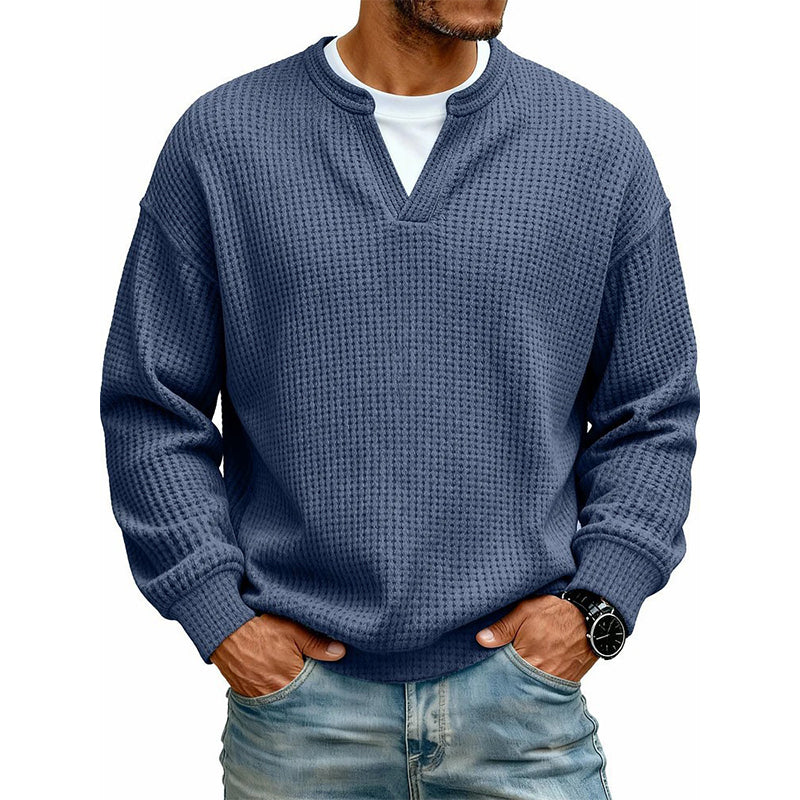Men’s Long Sleeve Top Waffle Knit Mock Layer Relaxed Fit