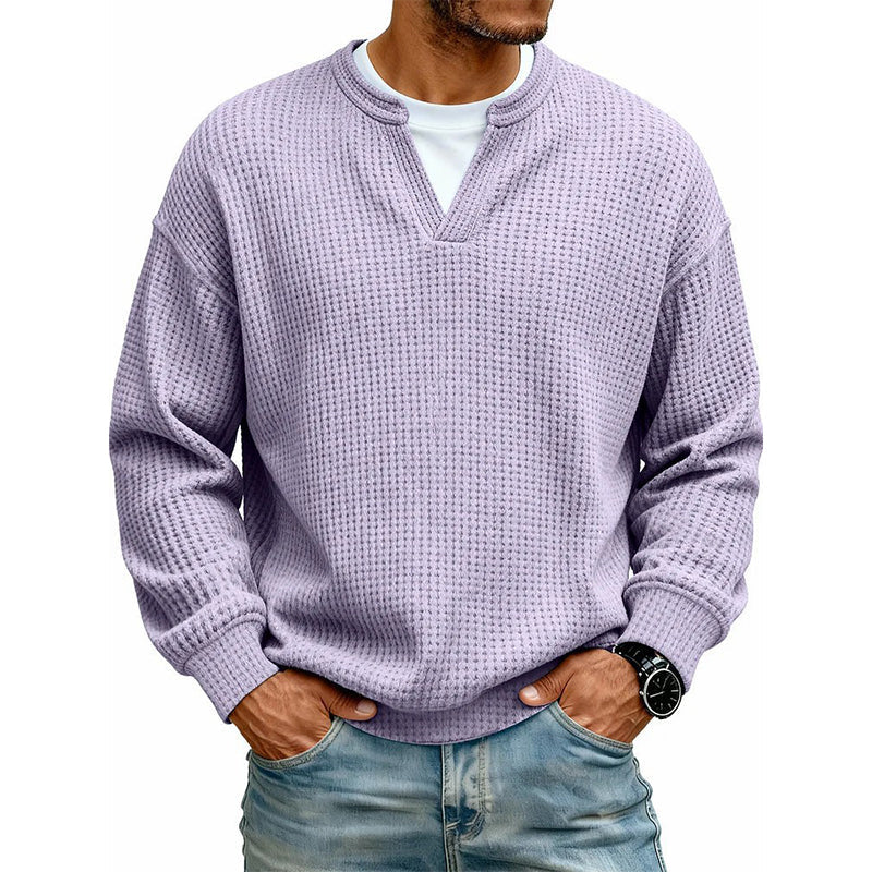 Men’s Long Sleeve Top Waffle Knit Mock Layer Relaxed Fit
