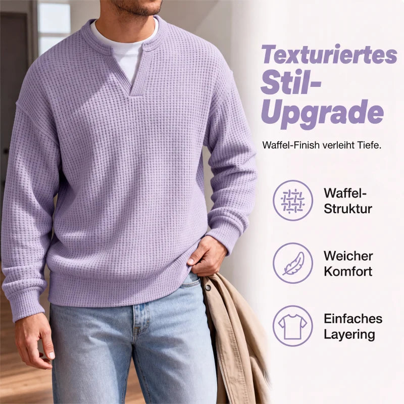 Men’s Long Sleeve Top Waffle Knit Mock Layer Relaxed Fit