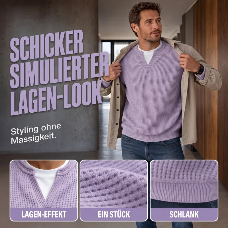 Men’s Long Sleeve Top Waffle Knit Mock Layer Relaxed Fit