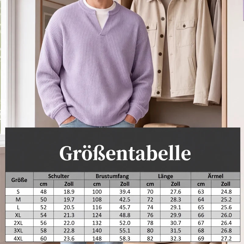 Men’s Long Sleeve Top Waffle Knit Mock Layer Relaxed Fit