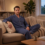 Men’s Pajama Set Soft Breathable Relaxed Fit Button-Front Shirt & Long Pants