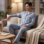 Men’s Pajama Set Soft Breathable Relaxed Fit Button-Front Shirt & Long Pants