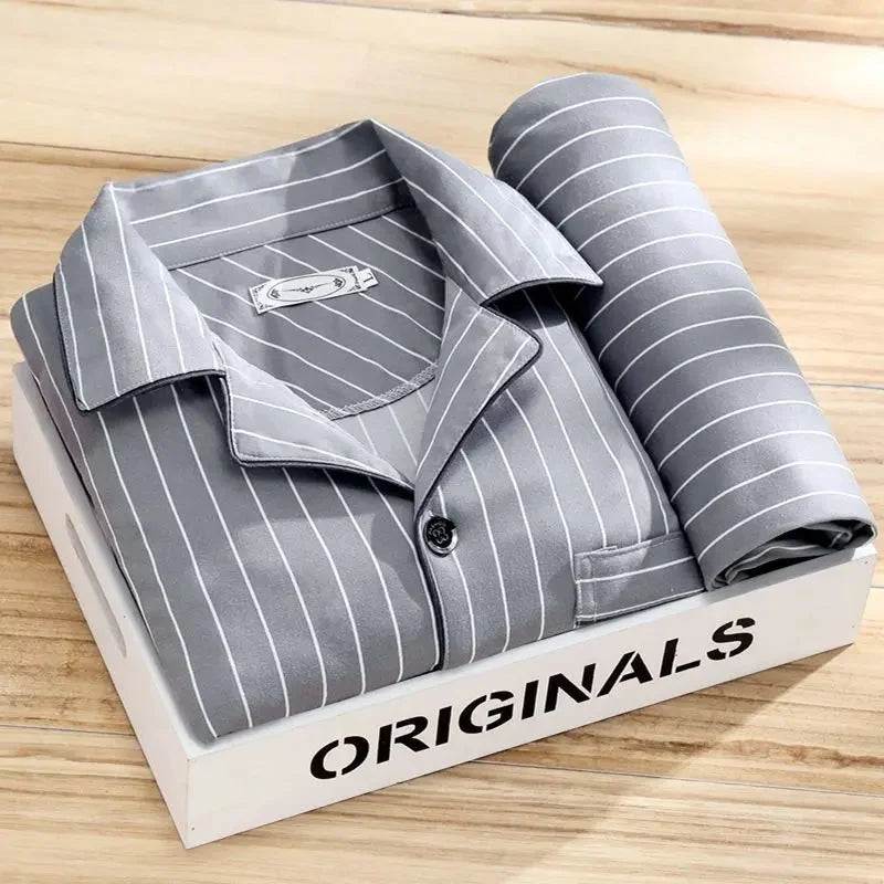 Men’s Pajama Set Soft Breathable Relaxed Fit Button-Front Shirt & Long Pants