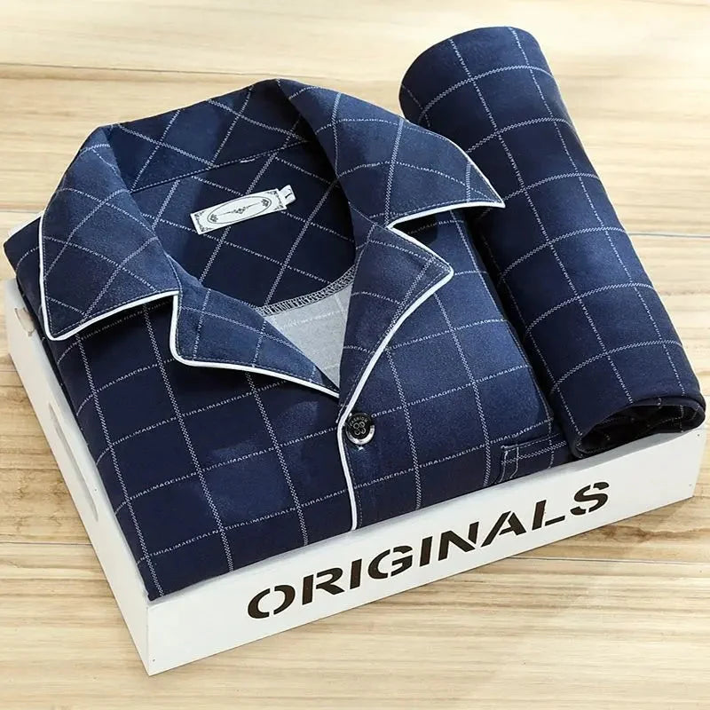 Men’s Pajama Set Soft Breathable Relaxed Fit Button-Front Shirt & Long Pants