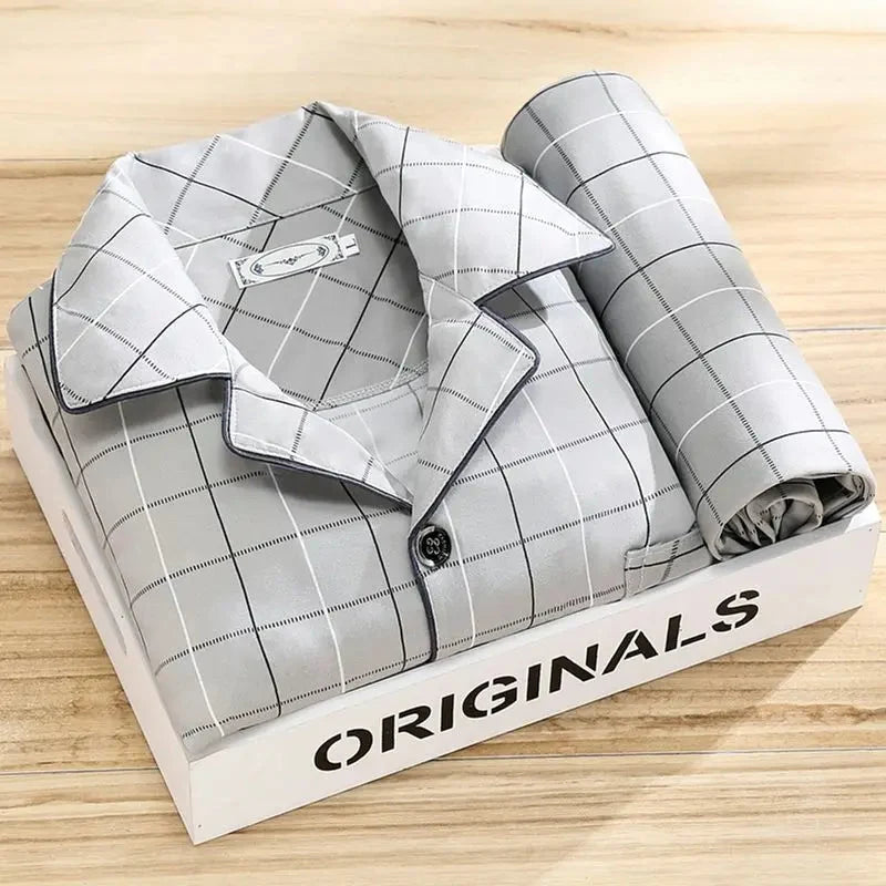 Men’s Pajama Set Soft Breathable Relaxed Fit Button-Front Shirt & Long Pants