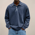 Men’s Polo Shirt Long Sleeve Relaxed Fit Button Placket