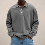 Men’s Polo Shirt Long Sleeve Relaxed Fit Button Placket