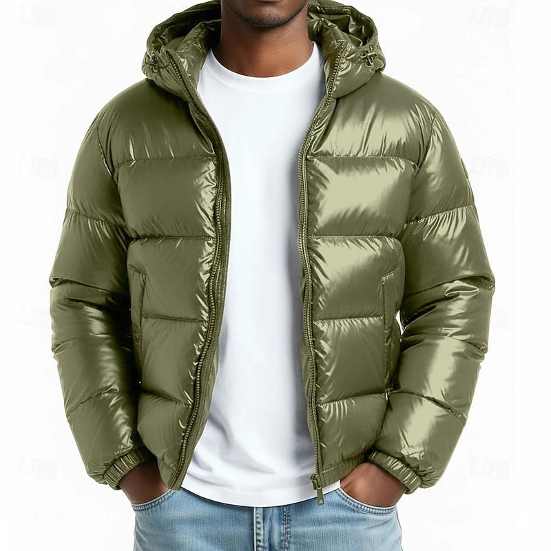 Men’s Quilted Jacket Hooded Padded Wind-Resistant Outerwear