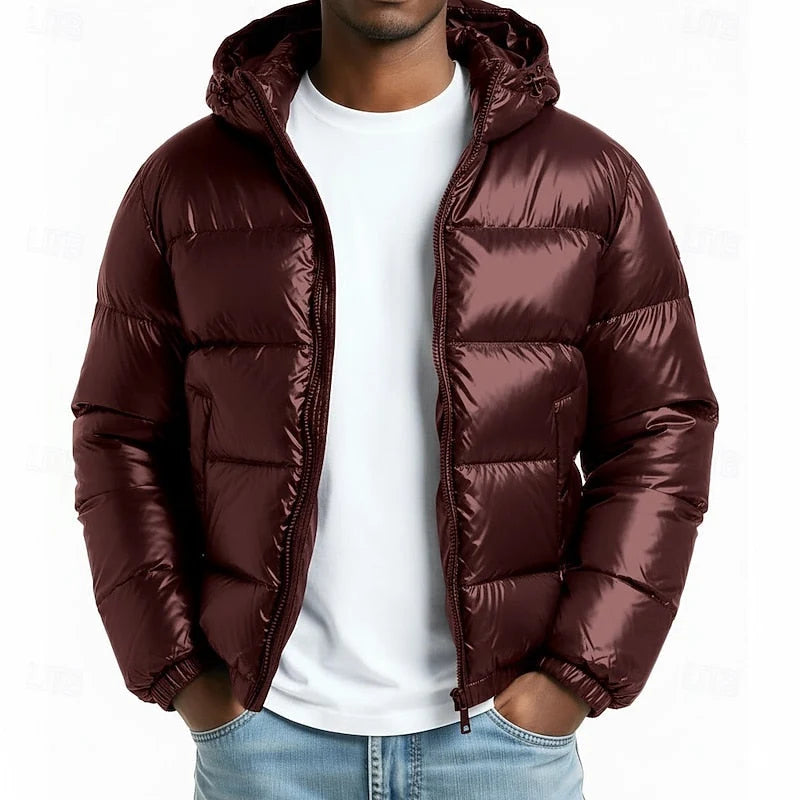 Men’s Quilted Jacket Hooded Padded Wind-Resistant Outerwear