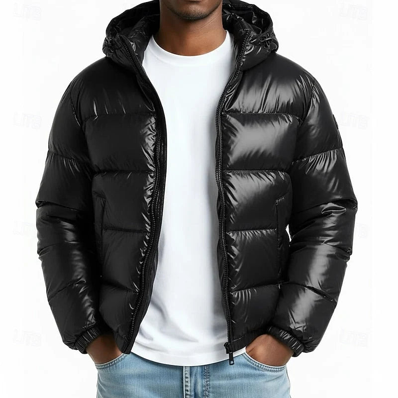 Men’s Quilted Jacket Hooded Padded Wind-Resistant Outerwear