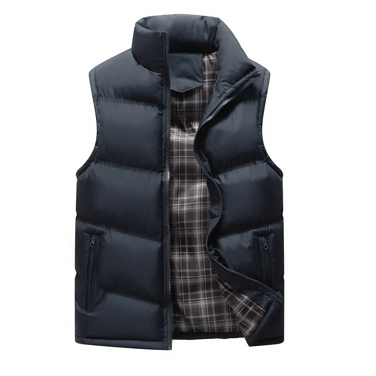 Men’s Quilted Vest Lightweight Warmth Zip Pockets Stand-Up Collar