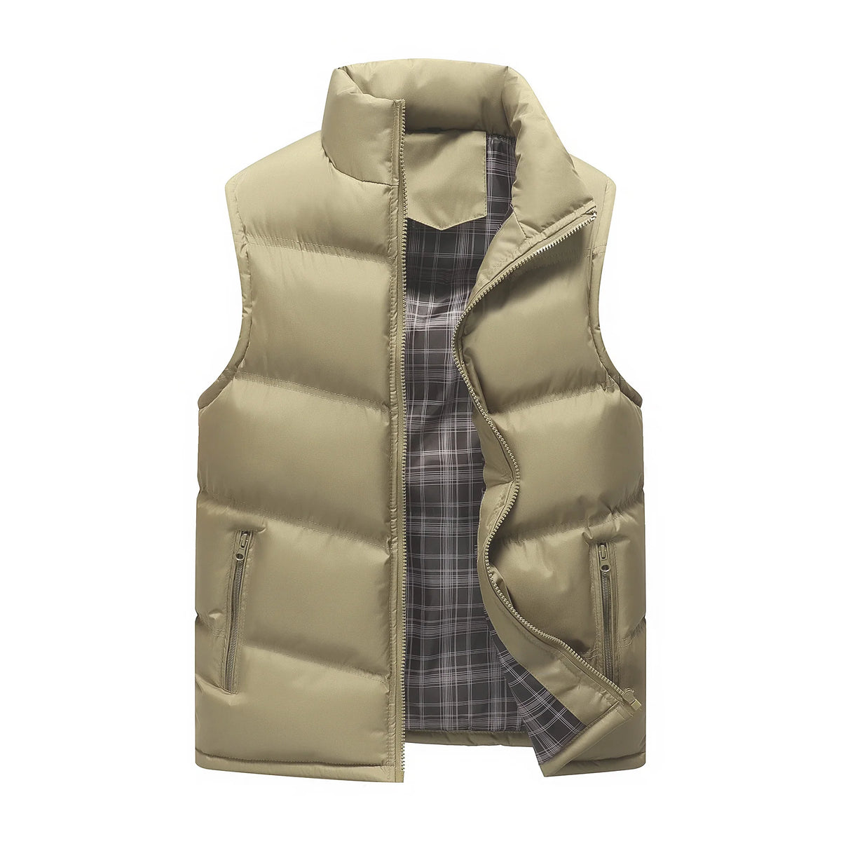 Men’s Quilted Vest Lightweight Warmth Zip Pockets Stand-Up Collar
