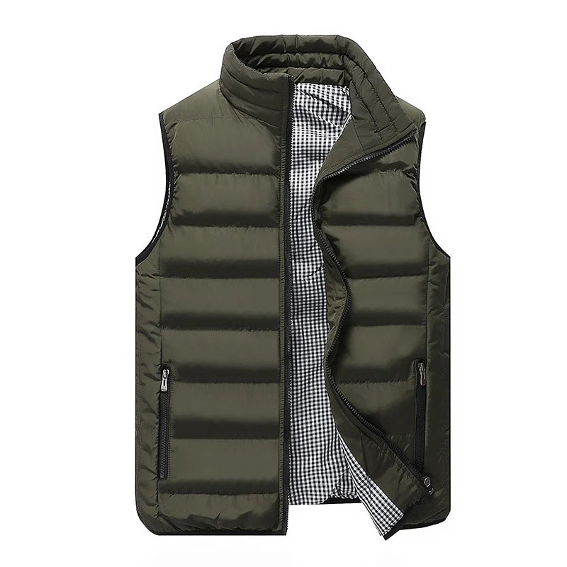 Men’s Quilted Vest Lightweight Warmth Zip Pockets Stand-Up Collar