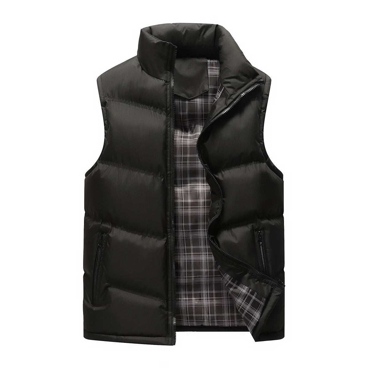 Men’s Quilted Vest Lightweight Warmth Zip Pockets Stand-Up Collar