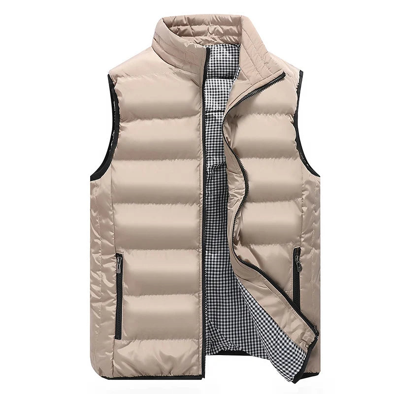 Men’s Quilted Vest Lightweight Warmth Zip Pockets Stand-Up Collar