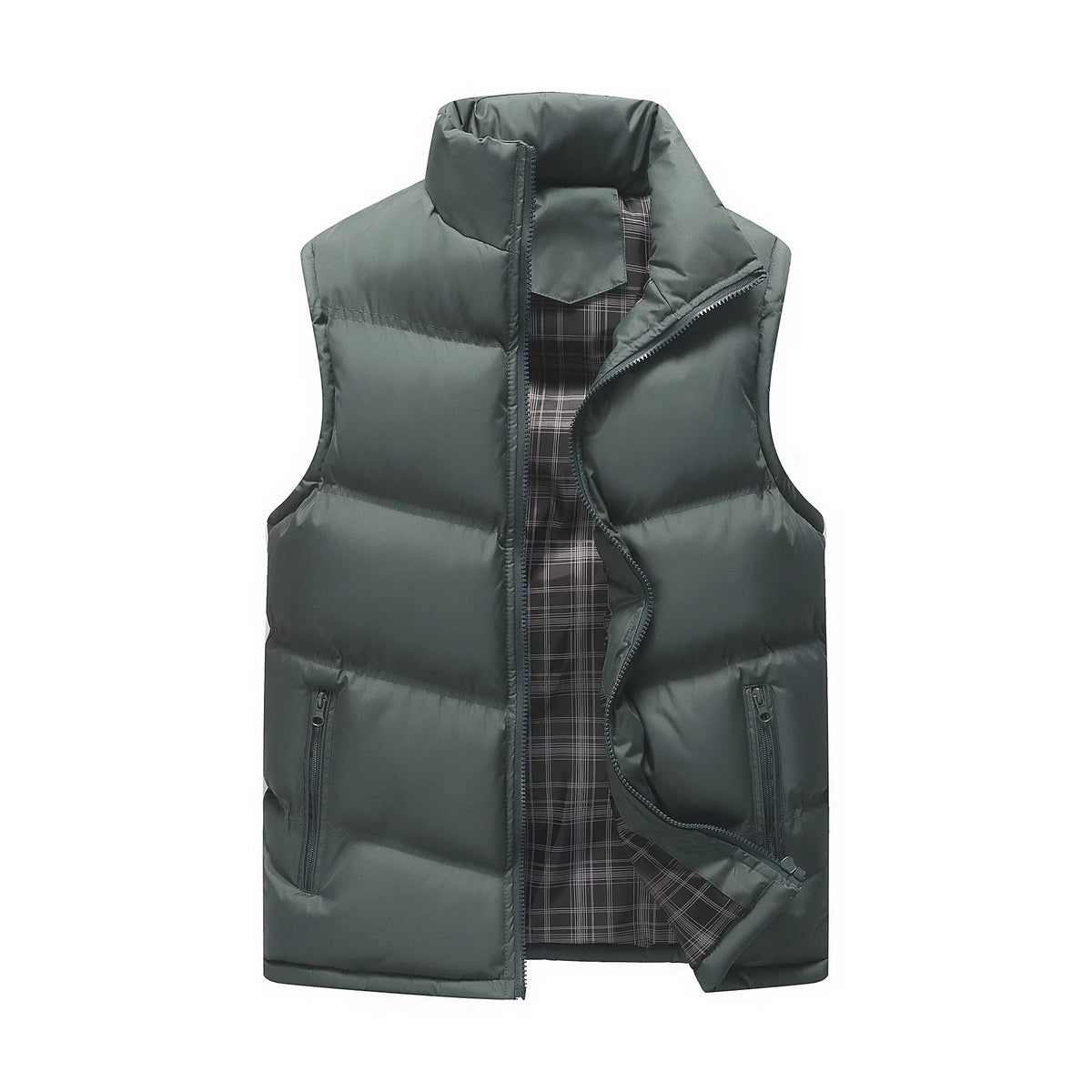 Men’s Quilted Vest Lightweight Warmth Zip Pockets Stand-Up Collar
