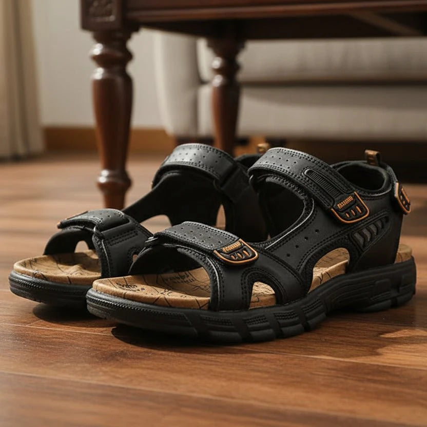 Men’s Sandals Leather Cushioned Adjustable Hook-and-Loop Closure