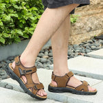 Men’s Sandals Leather Cushioned Adjustable Hook-and-Loop Closure