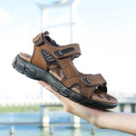 Men’s Sandals Leather Cushioned Adjustable Hook-and-Loop Closure