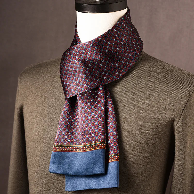 Men’s Scarf 100% Mulberry Silk Double-Layer Polka Dot Pattern