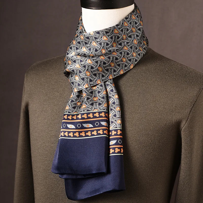 Men’s Scarf 100% Mulberry Silk Double-Layer Polka Dot Pattern