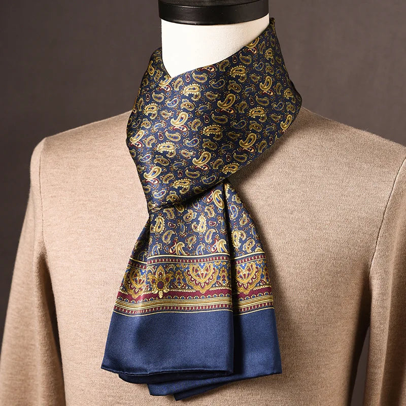 Men’s Scarf 100% Mulberry Silk Double-Layer Polka Dot Pattern