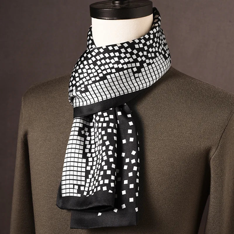 Men’s Scarf 100% Mulberry Silk Double-Layer Polka Dot Pattern