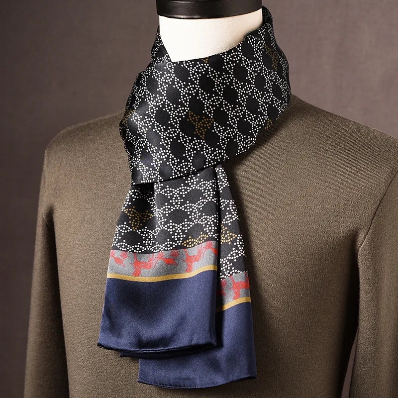 Men’s Scarf 100% Mulberry Silk Double-Layer Polka Dot Pattern