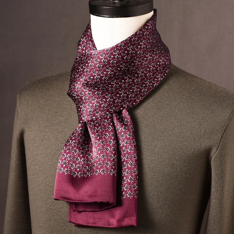 Men’s Scarf 100% Mulberry Silk Double-Layer Polka Dot Pattern
