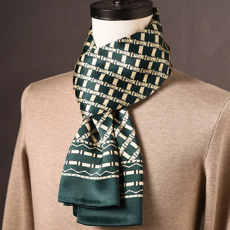 Men’s Scarf 100% Mulberry Silk Double-Layer Polka Dot Pattern