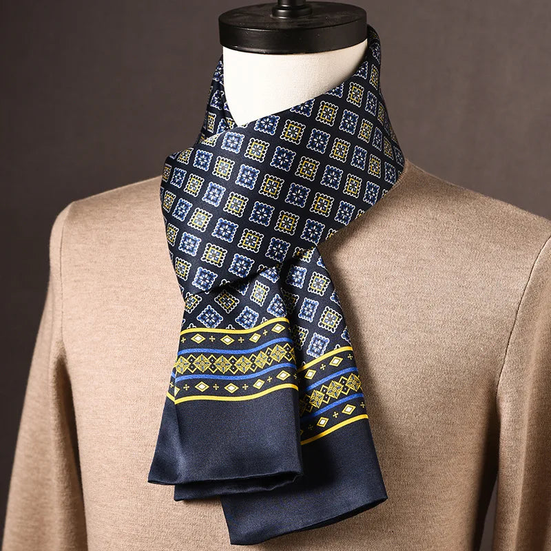 Men’s Scarf 100% Mulberry Silk Double-Layer Polka Dot Pattern
