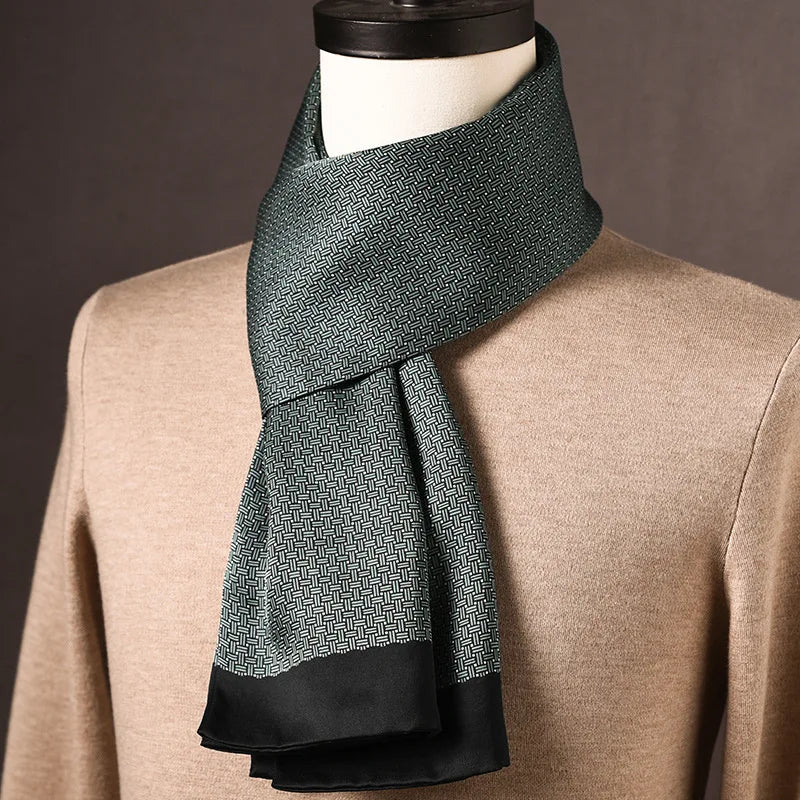 Men’s Scarf 100% Mulberry Silk Double-Layer Polka Dot Pattern