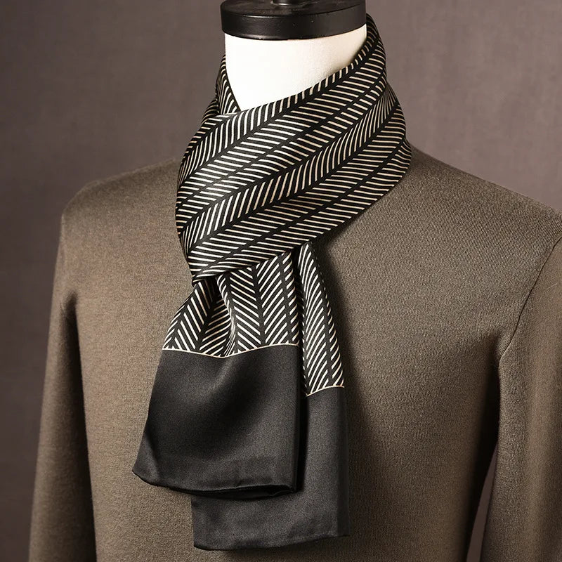 Men’s Scarf 100% Mulberry Silk Double-Layer Polka Dot Pattern