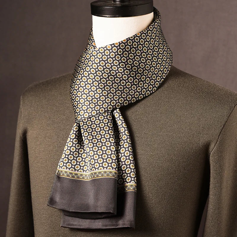 Men’s Scarf 100% Mulberry Silk Double-Layer Polka Dot Pattern