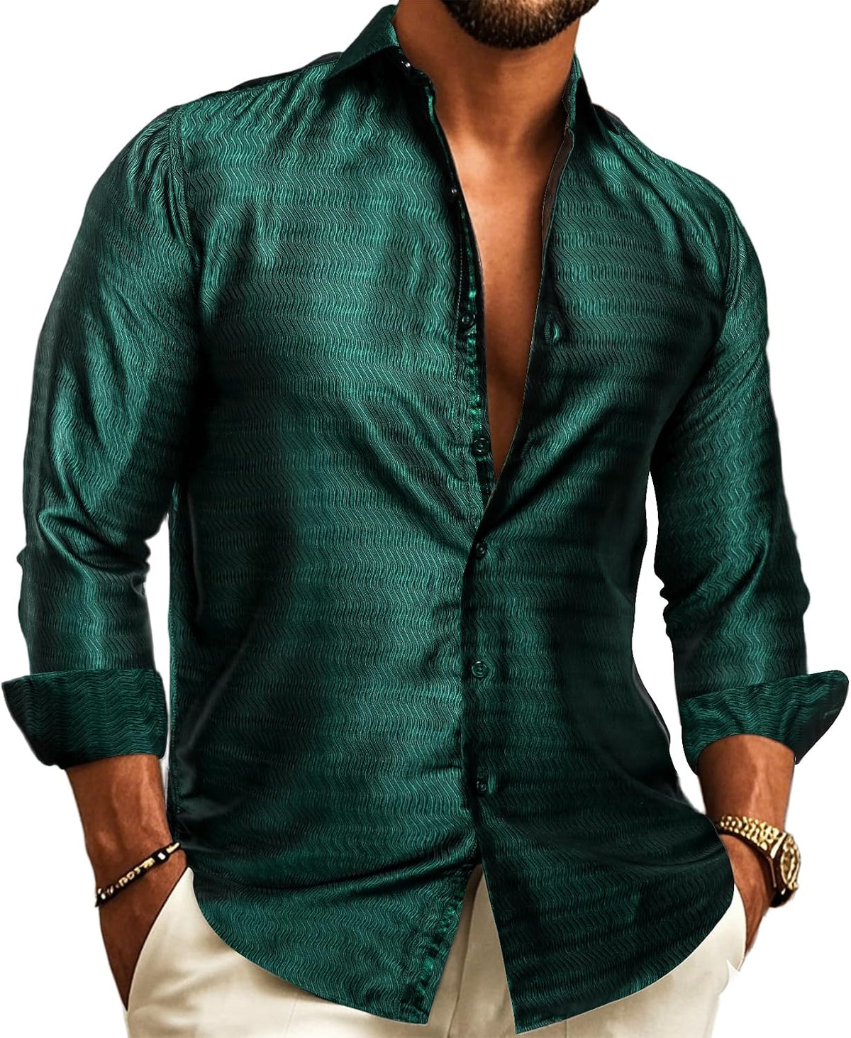 Men’s Shirt Paisley Jacquard Long Sleeve Button-Front