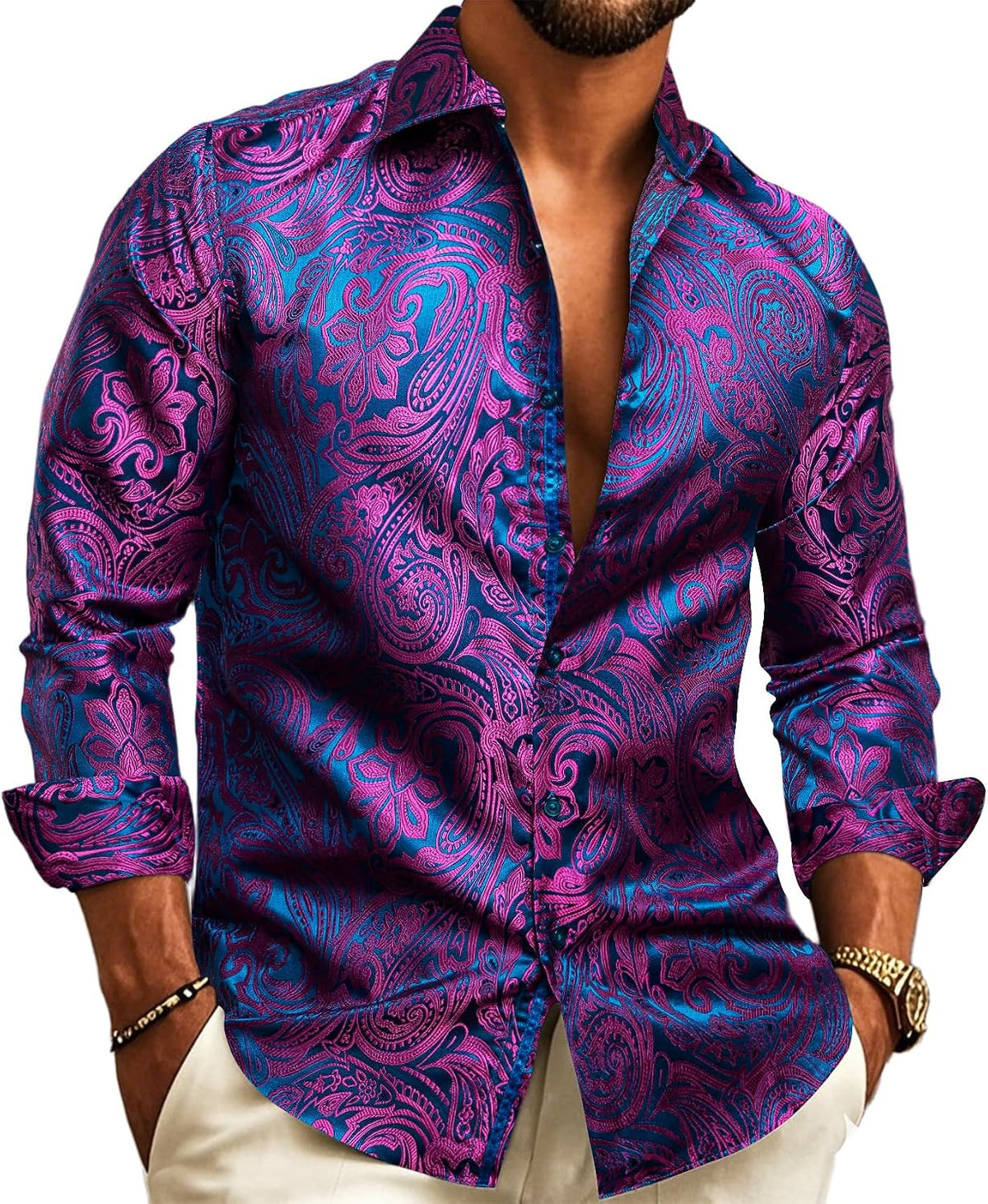 Men’s Shirt Paisley Jacquard Long Sleeve Button-Front
