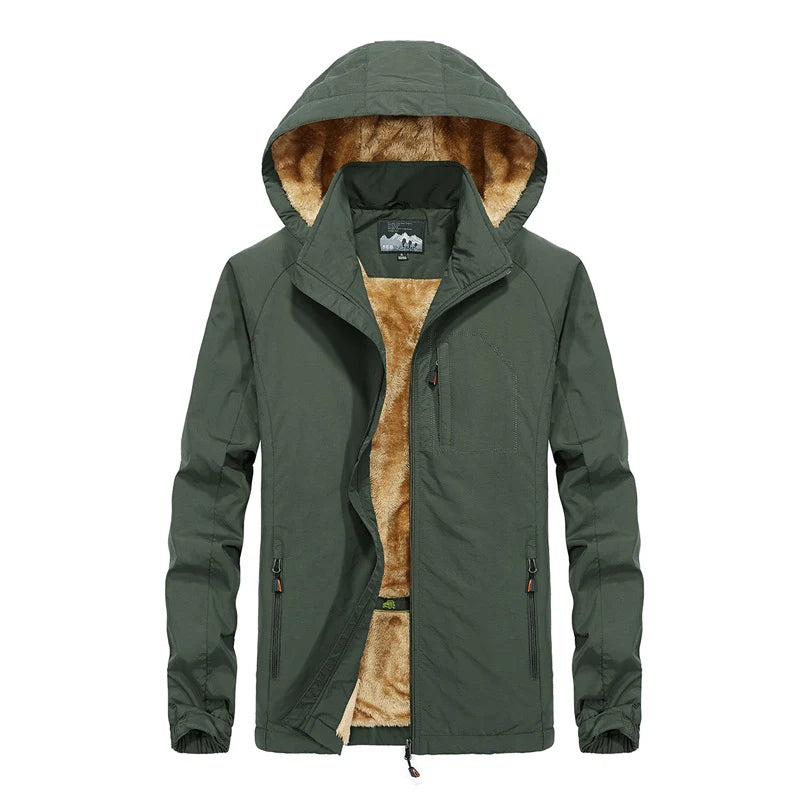 Men’s Softshell Jacket Teddy Fleece-Lined Wind-Resistant Water-Repellent Hood