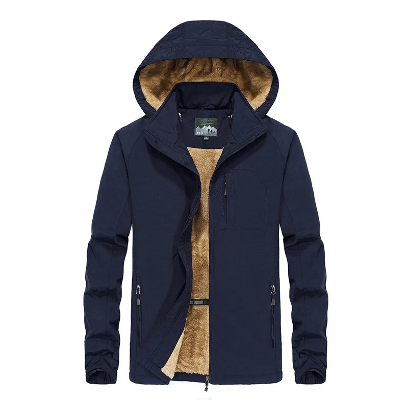 Men’s Softshell Jacket Teddy Fleece-Lined Wind-Resistant Water-Repellent Hood