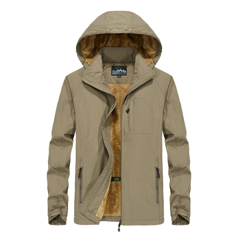 Men’s Softshell Jacket Teddy Fleece-Lined Wind-Resistant Water-Repellent Hood