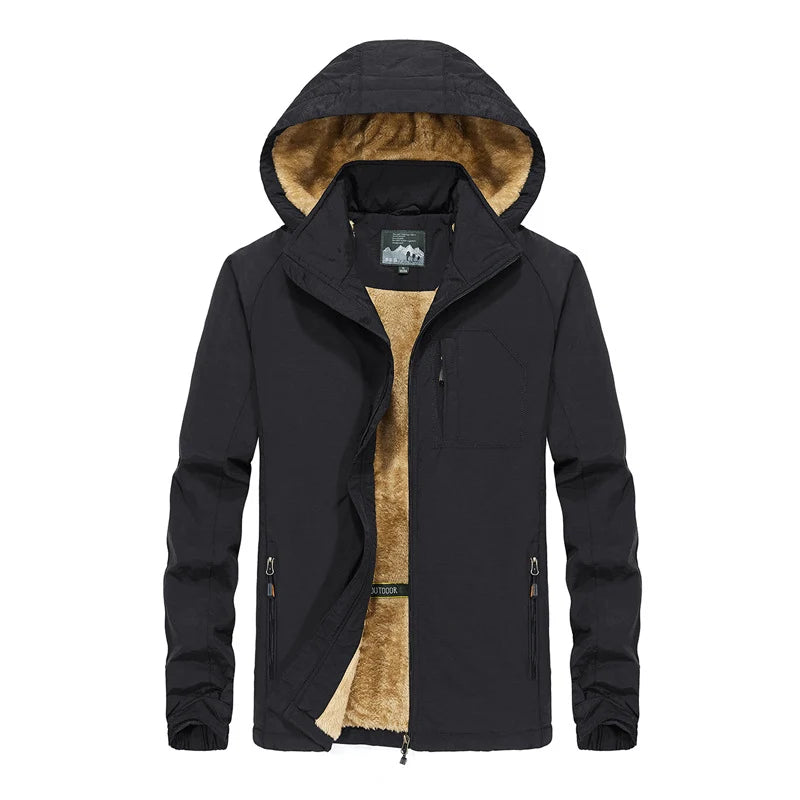 Men’s Softshell Jacket Teddy Fleece-Lined Wind-Resistant Water-Repellent Hood