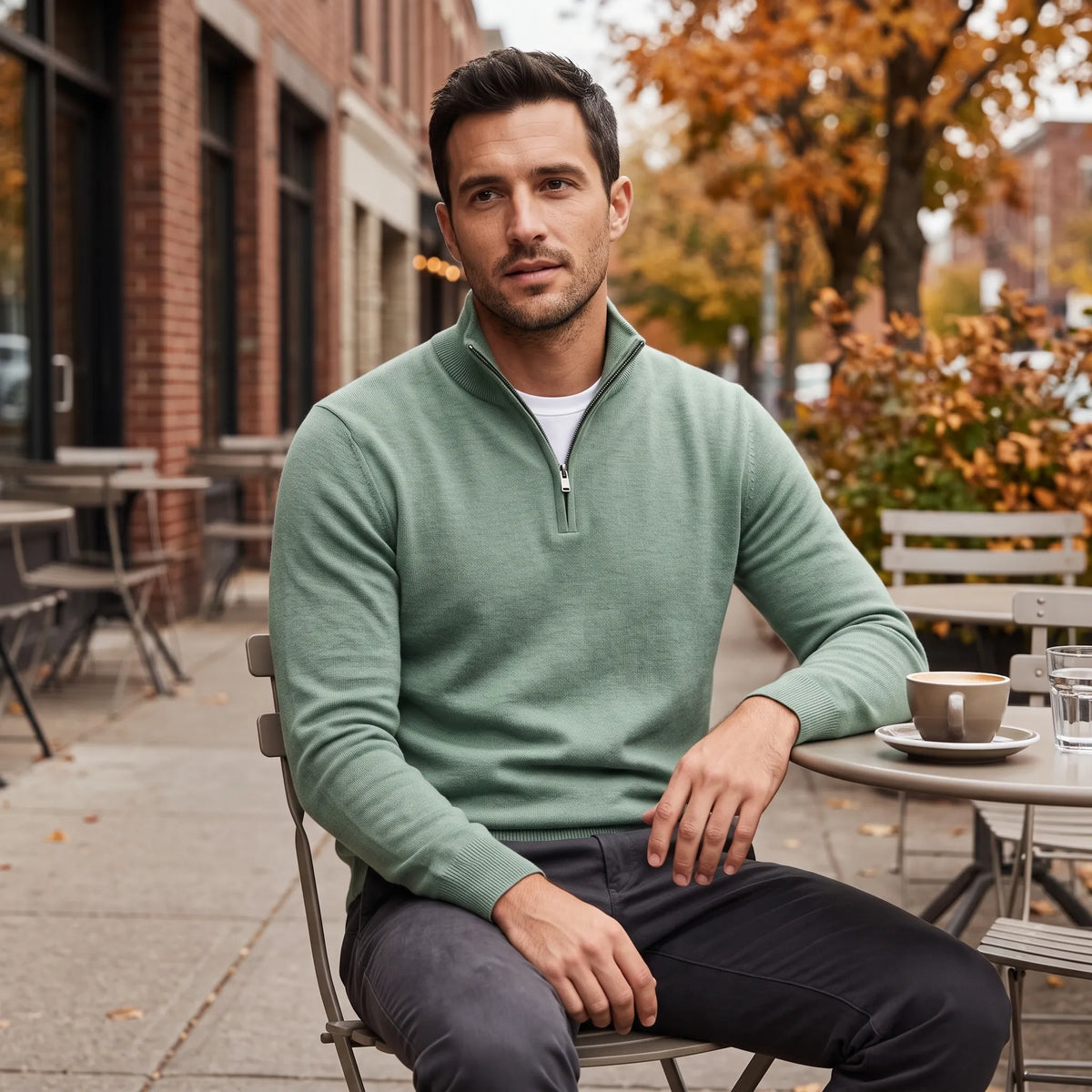 Men’s Sweater Merino Wool Half-Zip Stand-Up Collar