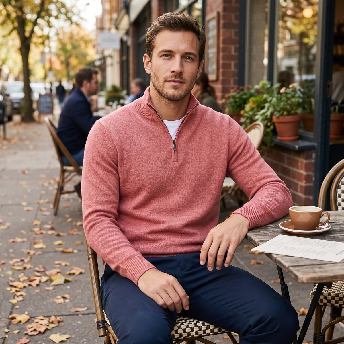 Men’s Sweater Merino Wool Half-Zip Stand-Up Collar