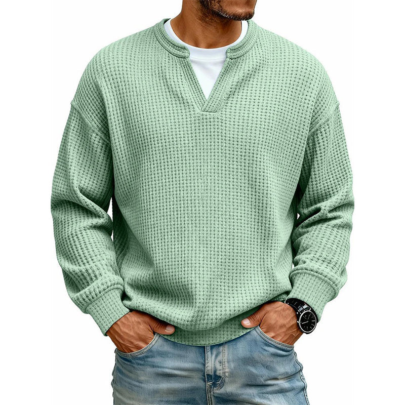 Men’s Sweater Waffle-Knit Faux-Layered Long Sleeve