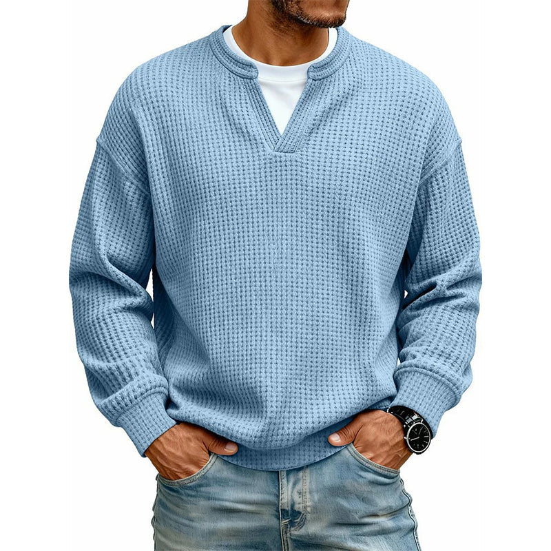 Men’s Sweater Waffle-Knit Faux-Layered Long Sleeve