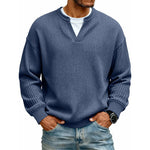 Men’s Sweater Waffle-Knit Faux-Layered Long Sleeve