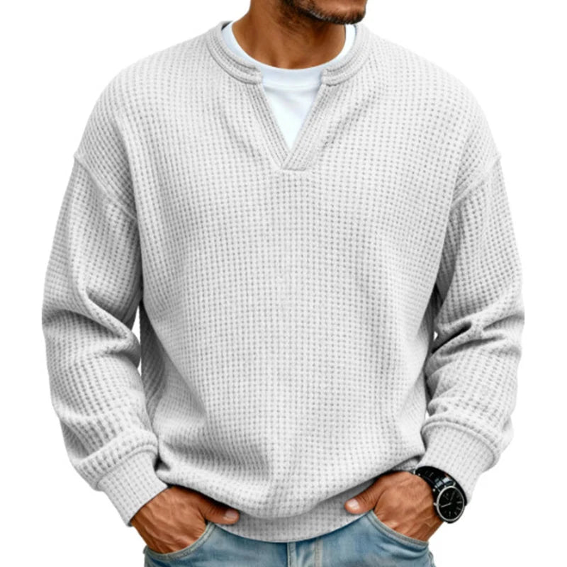 Men’s Sweater Waffle-Knit Faux-Layered Long Sleeve