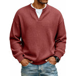 Men’s Sweater Waffle-Knit Faux-Layered Long Sleeve